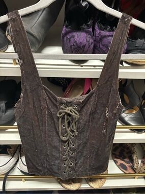 American Eagle Outfitters Olive Velvet Lace-Up Tank